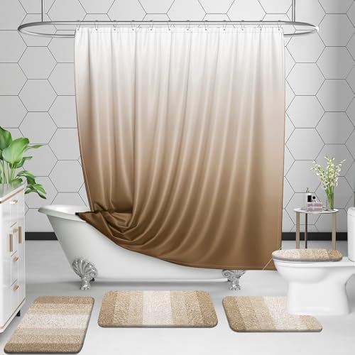 OLANLY Microfiber Bathroom Rugs Sets 3 Piece, Absorbent Bath Mats, Tan - Image 6