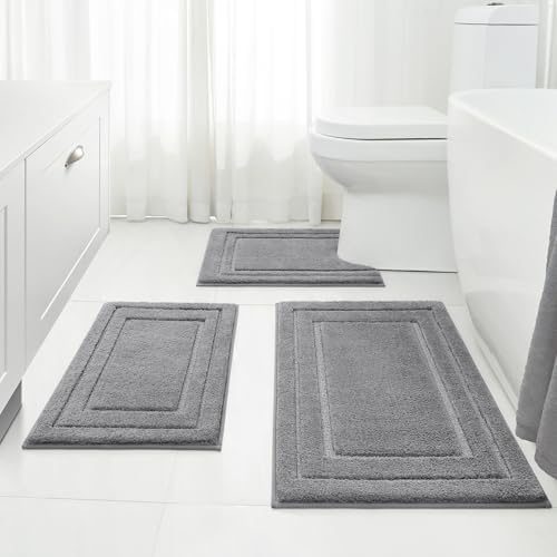 HOMEIDEAS Grey Bathroom Rugs Set of 3, Non Slip Bath Mats by HOMEIDEAS