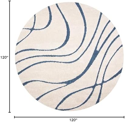 SAFAVIEH Florida Shag Collection 10' Round Cream/Blue SG471 Abstract Wave Non-Shedding Living Room Bedroom Dining Room Entryway Plush 1.2-inch Thick Area Rug - Image 2