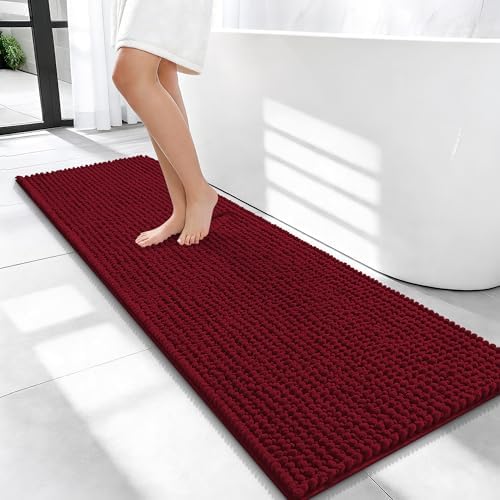 OLANLY Thick Chenille Bathroom Runner Rugs Mats 47x17, Burgundy by OLANLY