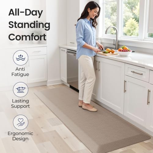 1" Extra Thick Anti Fatigue Kitchen Mats for Floor Standing Desk Mat, Khaki - Image 3