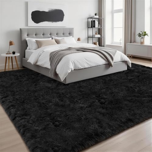 8x10 Area Rug Living Room Bedroom: Fluffy Plush Shag Carpet Black - Image 3