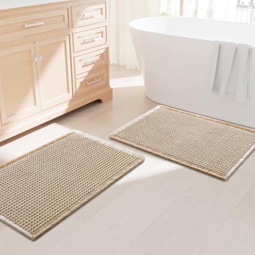 Smiry Waffle Bathroom Rugs Sets 2 Piece (30x18+30x18, Brown & Cream) by Smiry