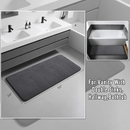 Yimobra Bathroom Runner 55"x24", Non Slip Memory Foam Bath Mat, Super Soft Water Absorbent Hallway Carpet, Machine Washable Rug for Vanity Tub Shower, Dark Gray - Image 2