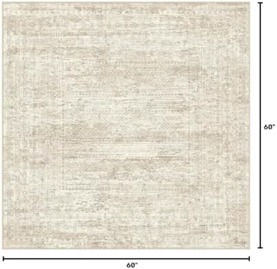 UERMEI Square Area Rugs : Washable 5x5 Neutral Modern Abstract Carpet for Living Room Bedroom - Soft Floor Mat with Non Slip Backing for Kitchen Nursery Dorms Farmhouse Home Decor - Beige/Brown - Image 2