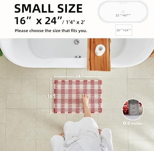 TYUU Small Christmas Bathroom Rug, Cute Waffle Bath Mat, 24x16 Red & White - Image 3