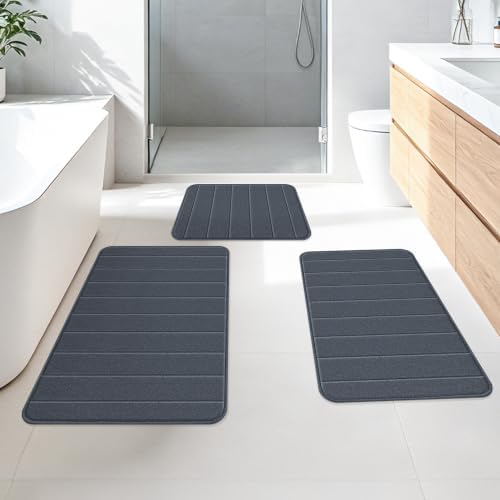 Memory Foam Bath Mat 36" x 24", Ultra Soft Absorbent Bathroom Rug Non Slip, Machine Washable Bath Rug for Bathroom, Shower and Tub,Dark Gray - Image 2