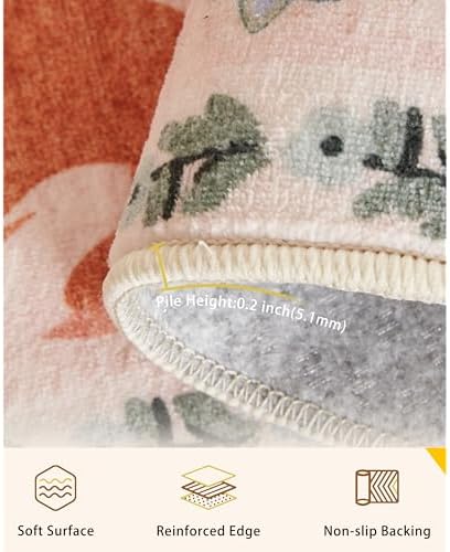 8x10 Pink Animal Washable Area Rug for Living Room, Vintage Print - Image 2
