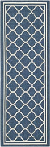 SAFAVIEH Washable Rug Outdoor Courtyard Collection - 2'3" x 12' Runner, Navy & Beige, Non-Shedding & Easy Cleaning, Ideal for Patio, Entryway, Mudroom, Hallway, Kitchen (CY6918-268) - Image 2