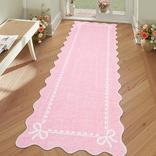 GarveeHome Scalloped Hallway Runner Rug 2x6 Non Slip Bedroom Rugs, Pink by GarveeHome