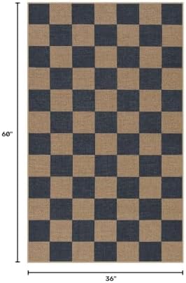 Lahome Checkered Easy Jute 3x5 Outdoor Rug, Washable Rugs for Entryway - Image 2