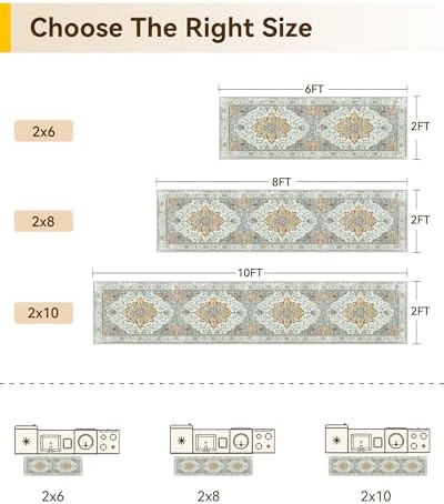 RELEANY Washable Area Rug, Runner 2'x8', Beige/Carbon Grey/Orange - Image 2