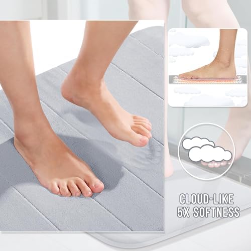 Yimobra Bathroom Runner Rugs 72"x24" Non Slip Washable Memory Foam Bath Mat, Super Soft Water Absorbent Hallway Carpet for Vanity Tub Shower, Silver - Image 3