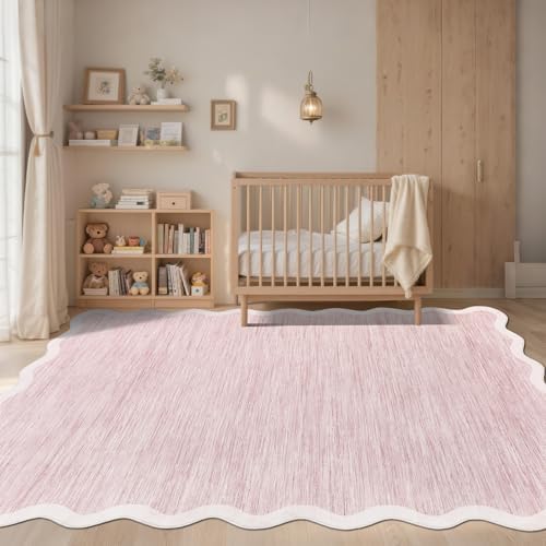 GarveeHome Scalloped Washable Area Rug 4x6 Entryway Rug Non Slip, Pink - Image 2