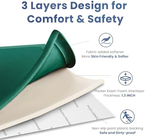 Huloo Sleep Ultra Soft Baby Play Mat for Floor, 1.3" Thick Elasti-Foam 65x50 Play Mat for Playpen,Water-Repellent Coral Velvet for Tummy Time, Non-Slip Backing,Safe for Toddlers & Infants（Dark Green) - Image 6