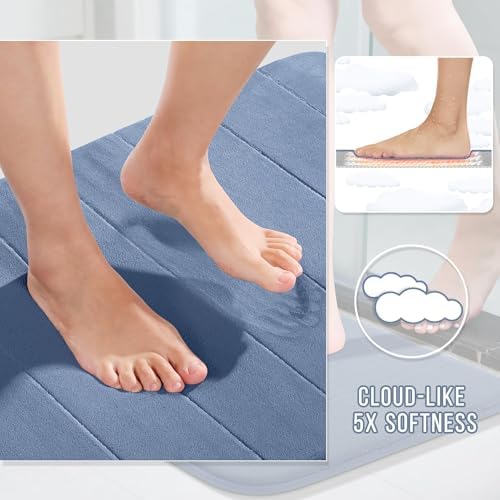 Yimobra Large Memory Foam Bathroom Mat Set, 44 x 24&24 x 17 in, Denim Blue - Image 3