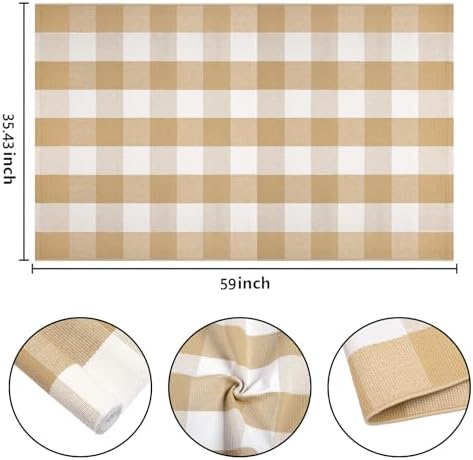 Fall Buffalo Plaid Outdoor Rug 3'x5'Khaki and White Front Porch Rug - Image 2