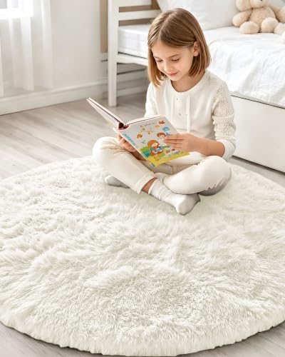 Smiry Round Area Rugs for Living Room Bedroom 2x2 ft, Fluffy Carpet - Image 6
