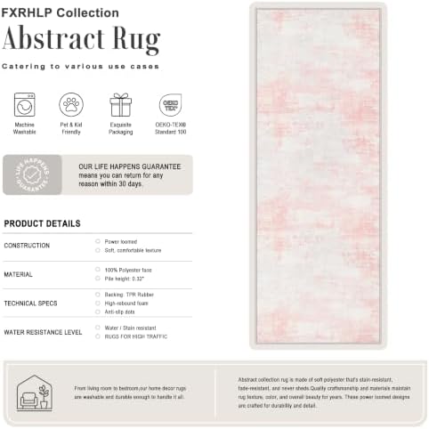 2.6x8 Washable Runner Rug：Modern Abstract Soft Carpet Pink White - Image 2