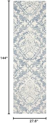 SAFAVIEH Blossom Collection Runner Rug - 2'3" x 12', Blue & Ivory, Handmade Wool, Ideal for High Traffic Areas in Living Room, Bedroom (BLM107B) - Image 2