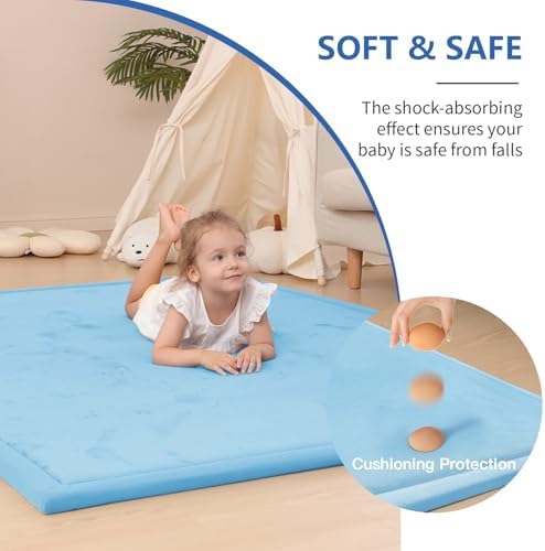 Baby Play Mat for Floor,1.3" Thick Memory foam Tummy Time Mat for Toddlers,Infants,kids,Water-Repellent Soft Nursery Rug,Extra Large Non Slip for Crawling&Yoga,Tatami Style for Living Room(Light Blue) - Image 3