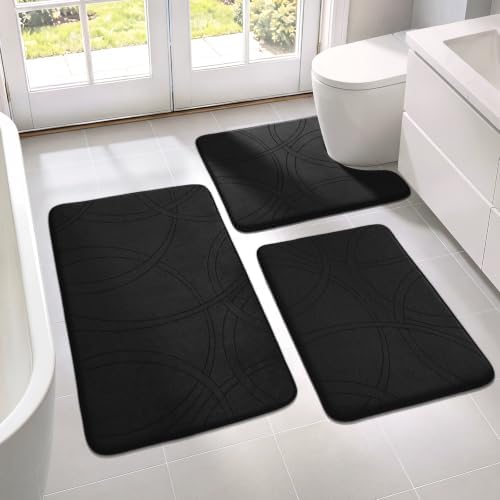 YIHOUSE 3 Piece Memory Foam Bathroom Rug Set, Cushioned Bath Mat, Black by YIHOUSE