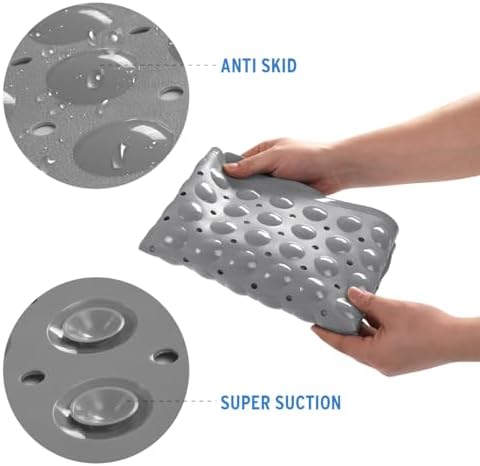 AmazerBath Bath Tub Mat, Medium Size 27.6 x 15 Inches Non-Slip Shower Mats with Suction Cups and Drain Holes, Bathtub Mats Bathroom Mats Machine Washable (Gray) - Image 3