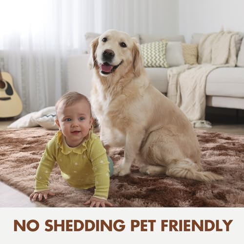 5x7 Ft Shag Brown Area Rug for Bedroom Living Room, Tie-Dyed Ultra Soft Fluffy Furry Rugs for Indoor Floor, Aesthetic Carpet for Kids Home Decor (Coffee) - Image 5