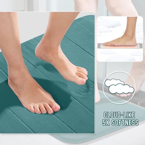 Yimobra Memory Foam Toilet Bath Mat U-Shaped, Soft and Comfortable, Water Absorption, Non-Slip, Thick, Machine Wash, Easier to Dry for Bathroom Commode Contour Rug, 24 X 20 Inch, Teal - Image 4