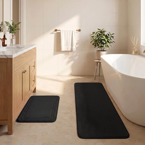 Grey Bathroom Rugs Memory Foam Bath Mat Runner Rug Set of 2 by PAGGEDHOME