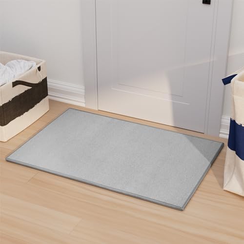AREDO Door mat with Non Slip Rubber Backing 2 * 3 ft, Washable Soft Floor Carpet for Kitchen, Hallway, Entryway Indoor, Bedroom, Laundry, Low Pile Area Rugs, Solid Color with Pointillism Style, Grey by AREDO