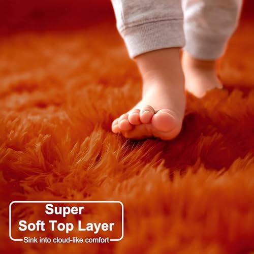Amdrebio Burnt Orange Shag Furry Area Rug 5x8 for Living Room Bedroom Dorm - Image 4