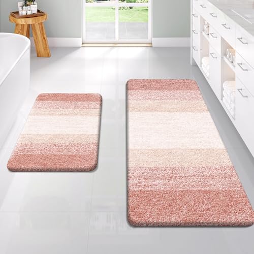 OLANLY Micorfiber Bathroom Rug Set 2 Piece, Soft Absorbent Bath Mats, Peach by OLANLY