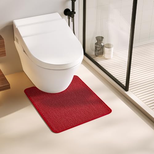 TYUU Christmas Toilet Rug, Thin Toilet Rugs U Shaped Washable Non Slip Absorbent Quick Dry Low Pile Toilet Mat, Red 20"x24" U Shape by TYUU