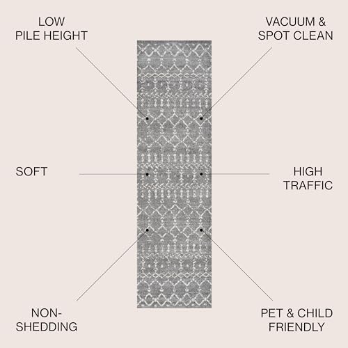JONATHAN Y Boho Vintage Diamond Gray/Ivory Runner Rug 2X10 ft, Moroccan Hype for Living Room, Bedroom, Kitchen, Office, Easy-Cleaning, High Traffic, Pet-Friendly, Non-Shedding (MOH101C-210) - Image 3