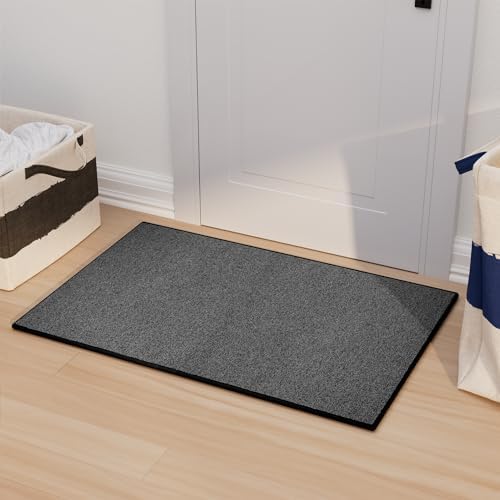 AREDO Door mat with Non Slip Rubber Backing 2 * 3 ft, Washable Soft Floor Carpet for Kitchen, Hallway, Entryway Indoor, Bedroom, Laundry, Low Pile Area Rugs, Solid Color with Pointillism Style, Black by AREDO