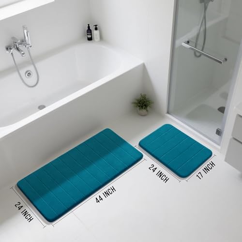Yimobra Large Memory Foam Bathroom Mat Set, 44x24&24x17 in, Peacock Blue - Image 2