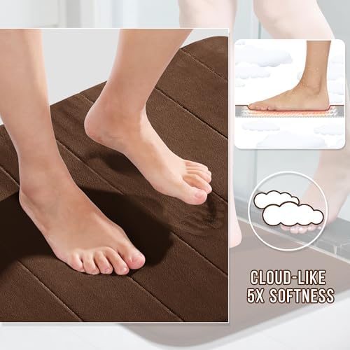 Yimobra Large Memory Foam Bathroom Mat Set, 44 x 24 & 24 x 17 in, Brown - Image 3