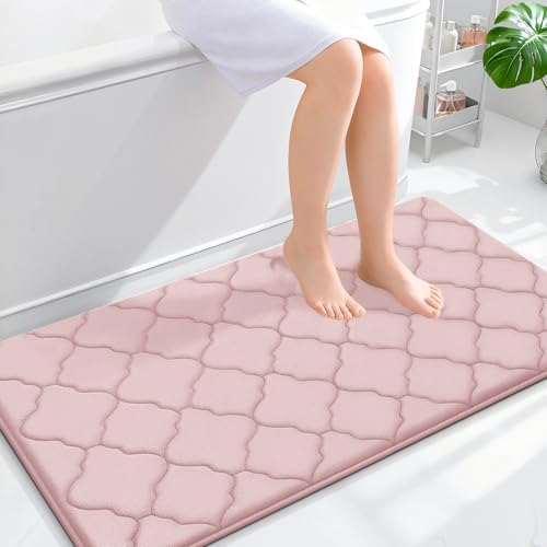 OLANLY Memory Foam Bath Mat Rug 44x24, Ultra Soft Bathroom Rugs, Pink by OLANLY