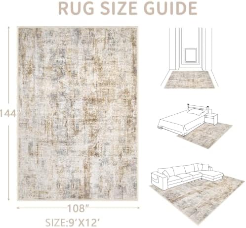 Area Rugs 9x12 Living Room: Washable Rug Modern Abstract Large Rugs Soft Non Slip Neutral Rug Stain Resistant Indoor Carpet for Bedroom Kitchen Dining Room Home Office Rugs(Blue Brown,9'x12') - Image 2