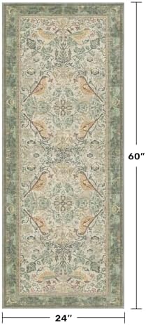Sage Floral Kitchen Runners - 2x5 Runner Rug for Hallway Bathroom Laundry Room Bedroom Beside Bed Entryway, Boho Birds Leaves Patterned Non Slip Low Pile Washable Rugs - Image 2