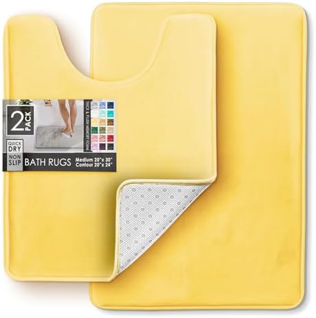 Clara Clark 2 Piece Bathroom Rugs, Velvet Memory Foam Bath Mat Set, Non-Slip Bath Rugs, Machine Wash, Dries Quickly, Ultra Soft Plush Bath Mats for Bathroom, 20 x 32 + Contour, Mellow Yellow - Image 3
