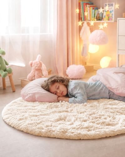 Smiry Round Area Rugs for Living Room Bedroom 4x4 ft, Fluffy Carpet - Image 5