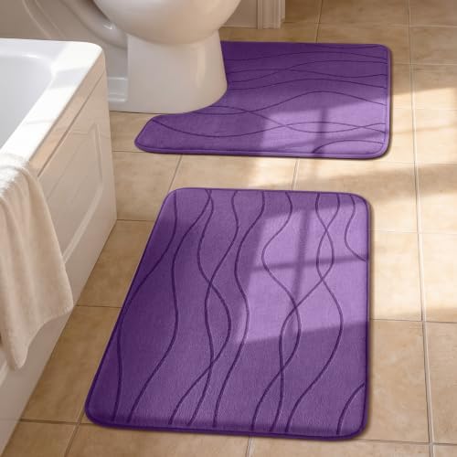 YIHOUSE Bathroom Rugs Set 2 Piece, Memory Foam Bath Mat Purple by YIHOUSE