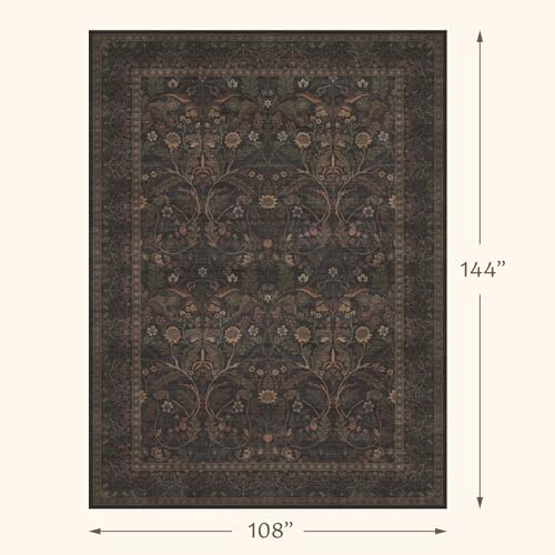 9x12 Botanical Big Rugs for Living Room, Machine Washable Soft Flower Area Rugs for Bedroom, 9 by 12 Dining Room Rugs for Under Table Non Slip (Dark Brown & Olive) - Image 2