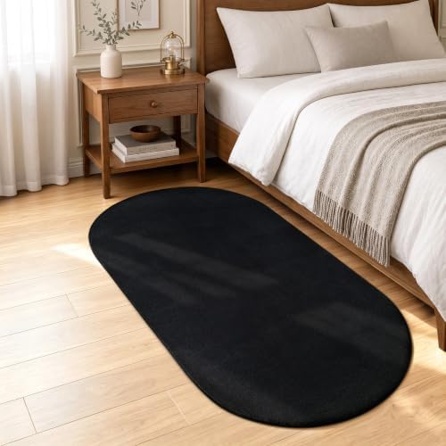 ISEAU Oval Bedroom Rug 2.6x5 Non-Slip Washable Runner Rug for Hallway Black by ISEAU