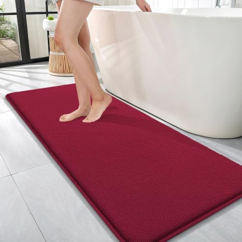 OLANLY Memory Foam Bathroom Runner Rugs 47x17, Absorbent Long Mat, Burgundy by OLANLY