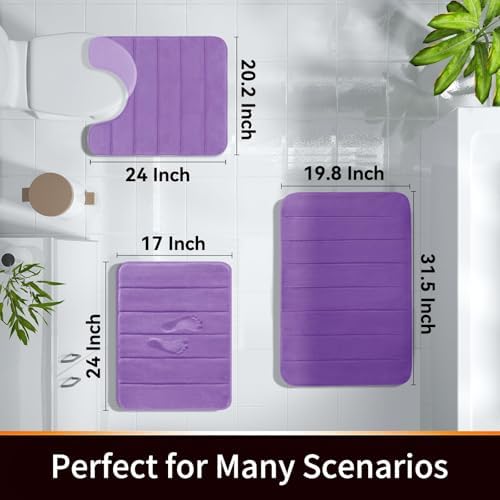 Yimobra Memory Foam Bath Mat, Super Soft Absorbent Bathroom Rug Non Slip, Quick Dry, Machine Washable Floor Carpet for Tub Shower, Home Decor Accessories, 24x17, Lavender - Image 3