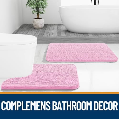 OLANLY Chenille Bathroom Rugs Sets 3 Piece, 36"x24"+24"x16"+24"x20", Pink - Image 6