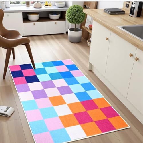 Terrug Multicolored Checkered Rug for Entryway, 2x3 Small Area Rugs - Image 3